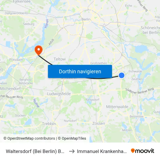 Waltersdorf (Bei Berlin) Berliner Str. to Immanuel Krankenhaus Berlin map