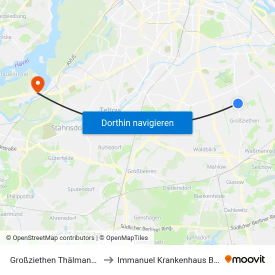 Großziethen Thälmannstr. to Immanuel Krankenhaus Berlin map