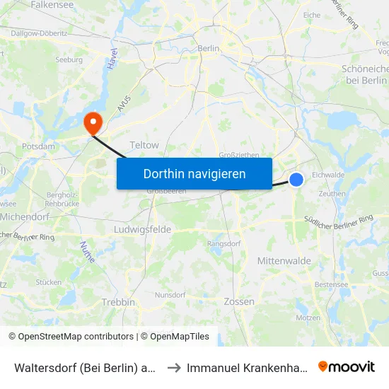 Waltersdorf (Bei Berlin) am Rondell to Immanuel Krankenhaus Berlin map