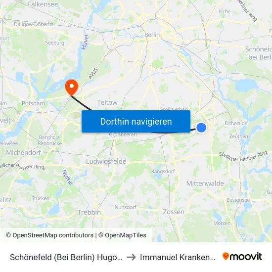Schönefeld (Bei Berlin) Hugo-Eckener-Allee to Immanuel Krankenhaus Berlin map