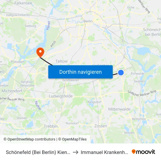 Schönefeld (Bei Berlin) Kienberger Allee to Immanuel Krankenhaus Berlin map