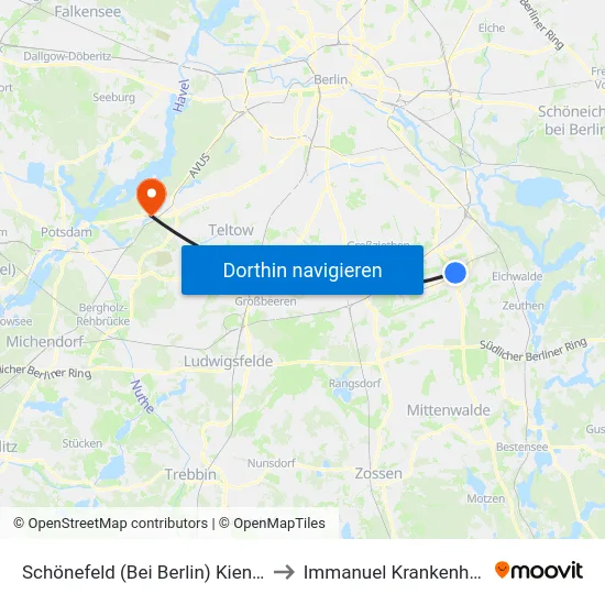 Schönefeld (Bei Berlin) Kienberger Allee to Immanuel Krankenhaus Berlin map
