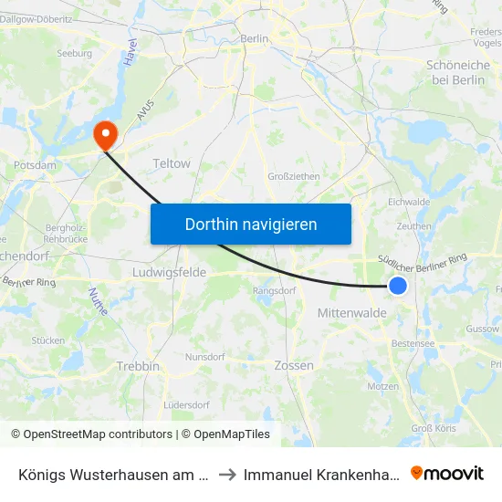 Königs Wusterhausen am Nottefließ to Immanuel Krankenhaus Berlin map