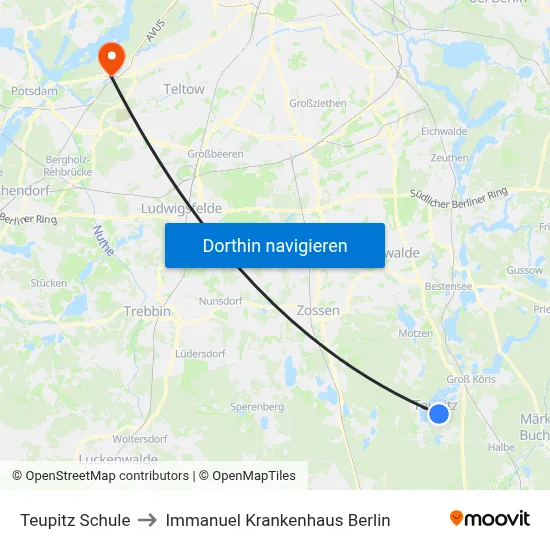 Teupitz Schule to Immanuel Krankenhaus Berlin map