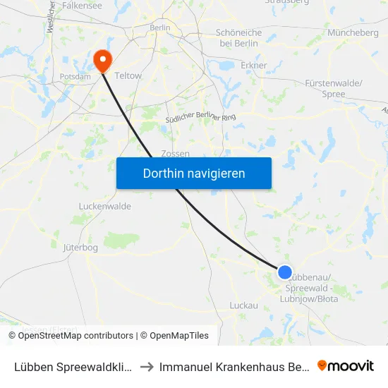 Lübben Spreewaldklinik to Immanuel Krankenhaus Berlin map