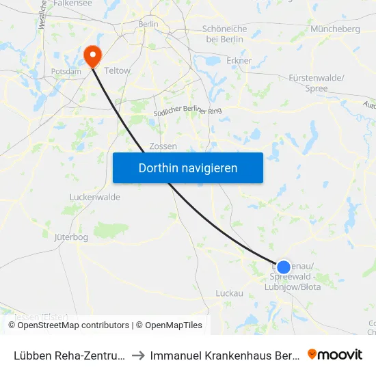 Lübben Reha-Zentrum to Immanuel Krankenhaus Berlin map