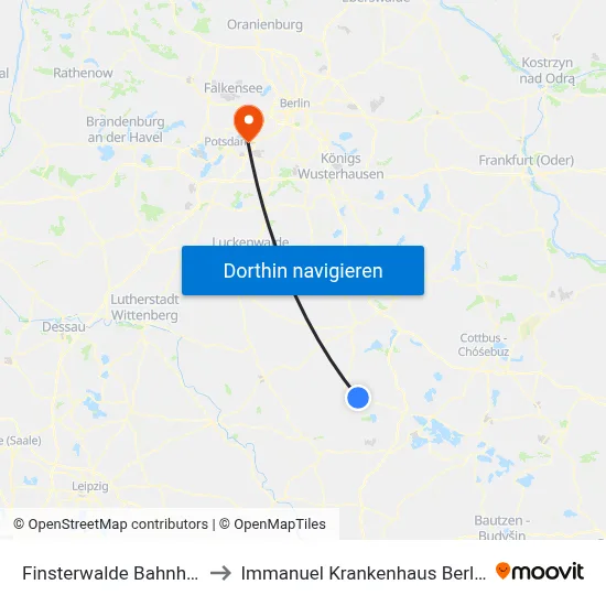 Finsterwalde Bahnhof to Immanuel Krankenhaus Berlin map