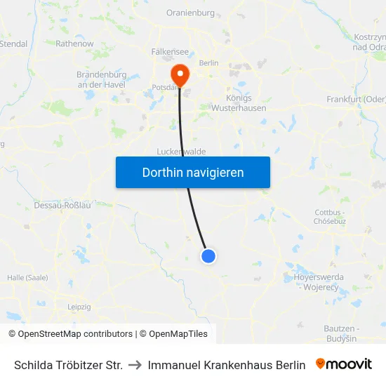Schilda Tröbitzer Str. to Immanuel Krankenhaus Berlin map