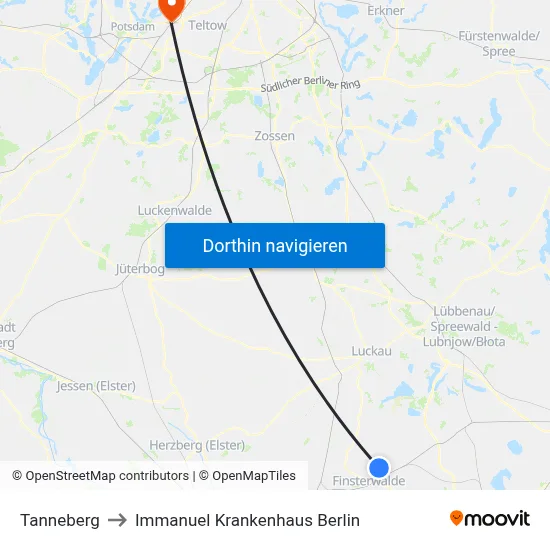 Tanneberg to Immanuel Krankenhaus Berlin map