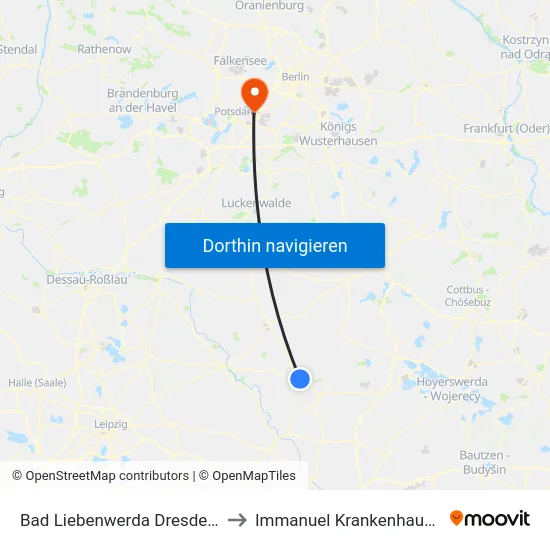 Bad Liebenwerda Dresdener Str. to Immanuel Krankenhaus Berlin map