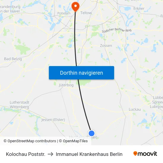 Kolochau Poststr. to Immanuel Krankenhaus Berlin map