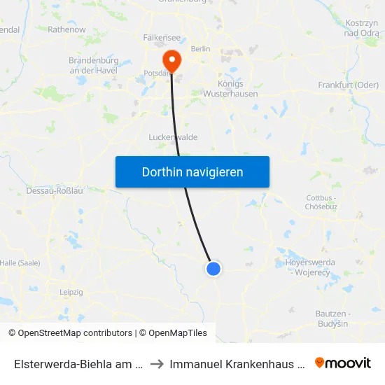 Elsterwerda-Biehla am Stein to Immanuel Krankenhaus Berlin map
