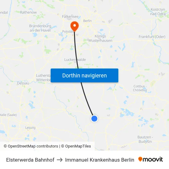 Elsterwerda Bahnhof to Immanuel Krankenhaus Berlin map