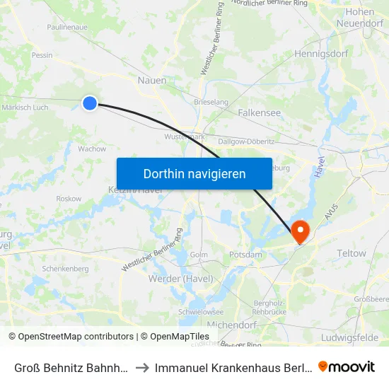 Groß Behnitz Bahnhof to Immanuel Krankenhaus Berlin map