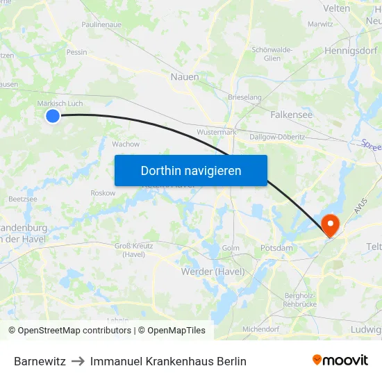 Barnewitz to Immanuel Krankenhaus Berlin map