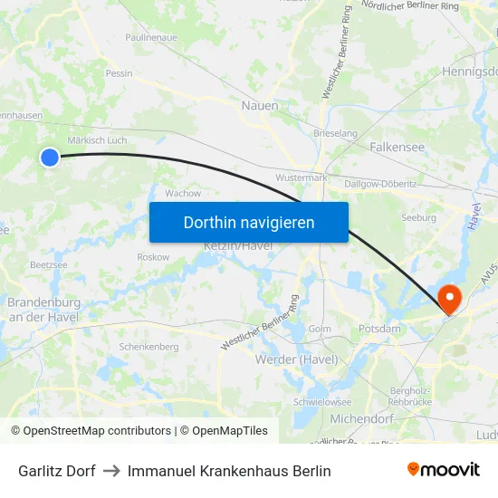 Garlitz Dorf to Immanuel Krankenhaus Berlin map