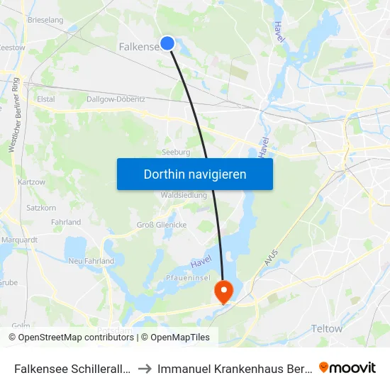 Falkensee Schillerallee to Immanuel Krankenhaus Berlin map