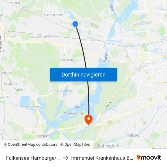 Falkensee Hamburger Str. to Immanuel Krankenhaus Berlin map