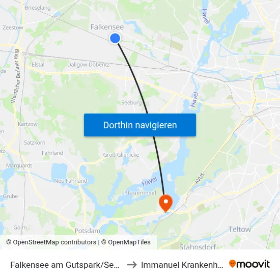 Falkensee am Gutspark/Seegefelder Str. to Immanuel Krankenhaus Berlin map