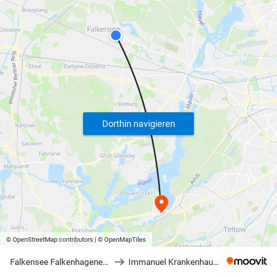 Falkensee Falkenhagener Anger to Immanuel Krankenhaus Berlin map