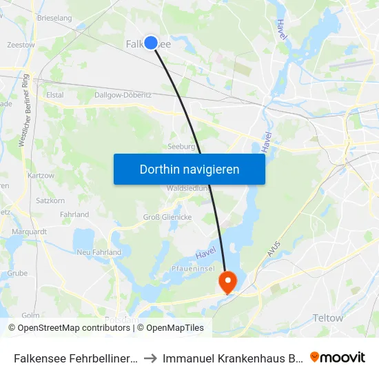 Falkensee Fehrbelliner Str. to Immanuel Krankenhaus Berlin map
