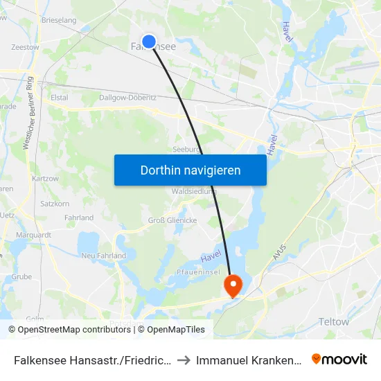 Falkensee Hansastr./Friedrich-Engels-Allee to Immanuel Krankenhaus Berlin map