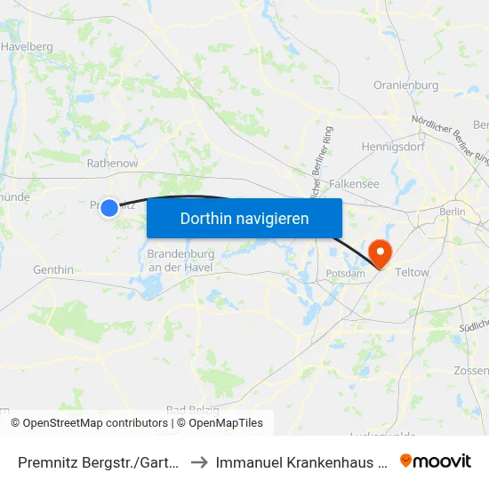 Premnitz Bergstr./Gartenstr. to Immanuel Krankenhaus Berlin map