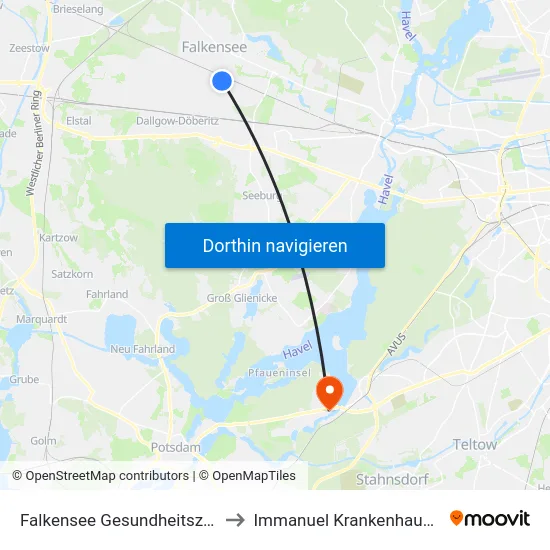 Falkensee Gesundheitszentrum to Immanuel Krankenhaus Berlin map