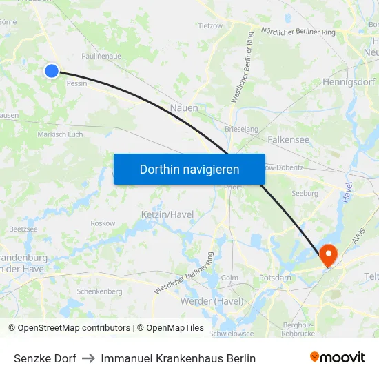 Senzke Dorf to Immanuel Krankenhaus Berlin map