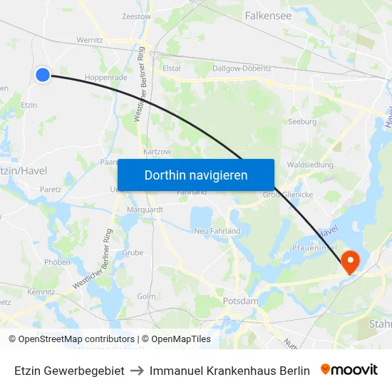 Etzin Gewerbegebiet to Immanuel Krankenhaus Berlin map