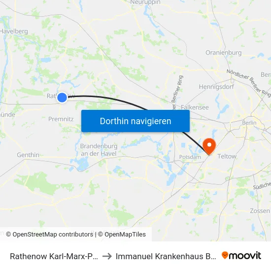 Rathenow Karl-Marx-Platz to Immanuel Krankenhaus Berlin map