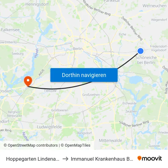 Hoppegarten Lindenallee to Immanuel Krankenhaus Berlin map