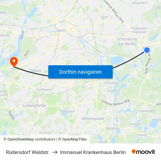Rüdersdorf Waldstr. to Immanuel Krankenhaus Berlin map
