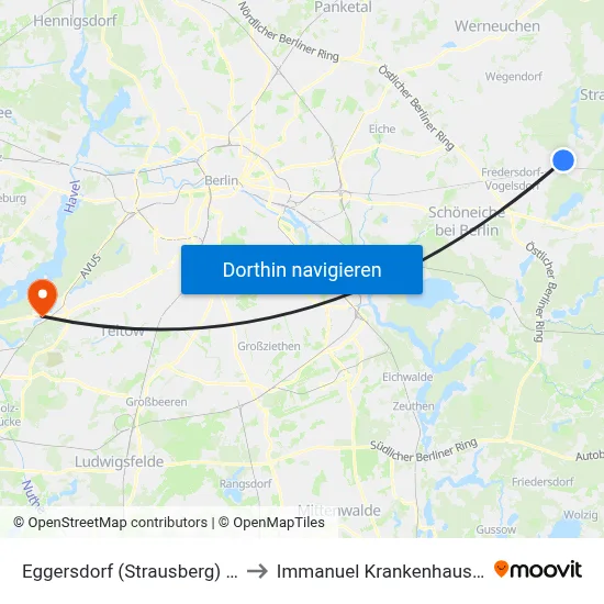 Eggersdorf (Strausberg) Kirche to Immanuel Krankenhaus Berlin map