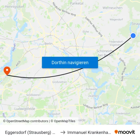 Eggersdorf (Strausberg) Wiener Str. to Immanuel Krankenhaus Berlin map