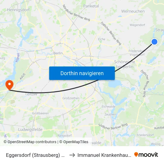 Eggersdorf (Strausberg) Grenzstr. to Immanuel Krankenhaus Berlin map