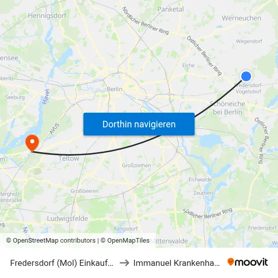Fredersdorf (Mol) Einkaufszentrum to Immanuel Krankenhaus Berlin map