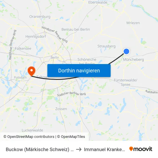 Buckow (Märkische Schweiz) Neue Promenade to Immanuel Krankenhaus Berlin map