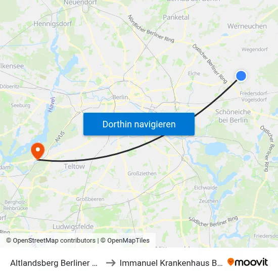 Altlandsberg Berliner Allee to Immanuel Krankenhaus Berlin map