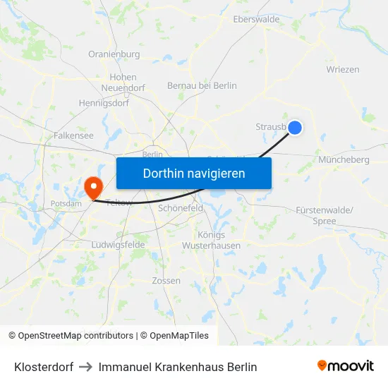 Klosterdorf to Immanuel Krankenhaus Berlin map