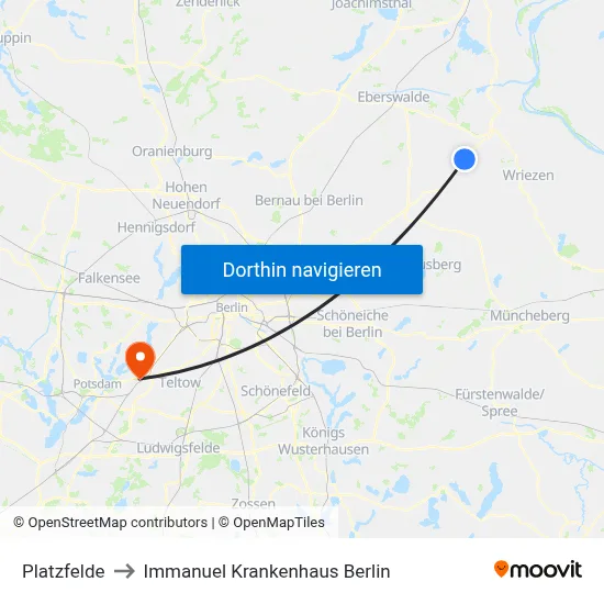 Platzfelde to Immanuel Krankenhaus Berlin map