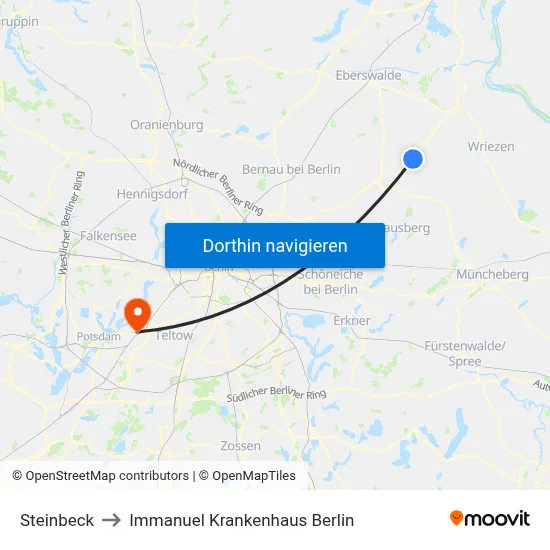 Steinbeck to Immanuel Krankenhaus Berlin map