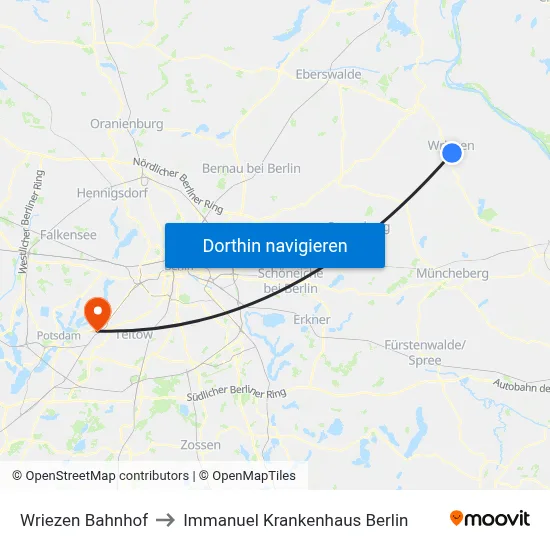 Wriezen Bahnhof to Immanuel Krankenhaus Berlin map