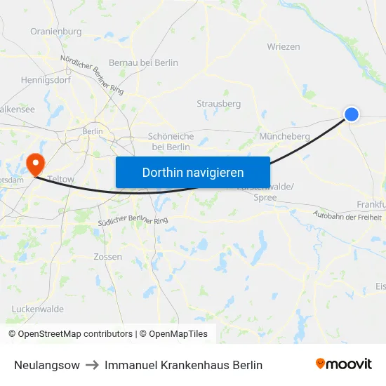 Neulangsow to Immanuel Krankenhaus Berlin map