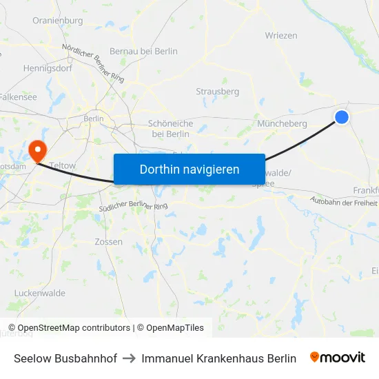 Seelow Busbahnhof to Immanuel Krankenhaus Berlin map