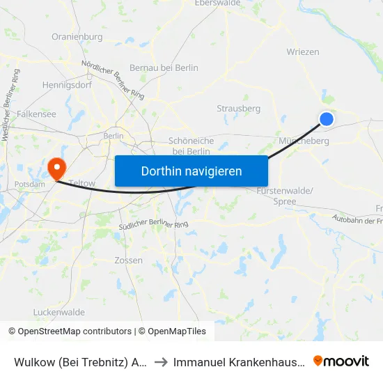 Wulkow (Bei Trebnitz) Ausbau to Immanuel Krankenhaus Berlin map