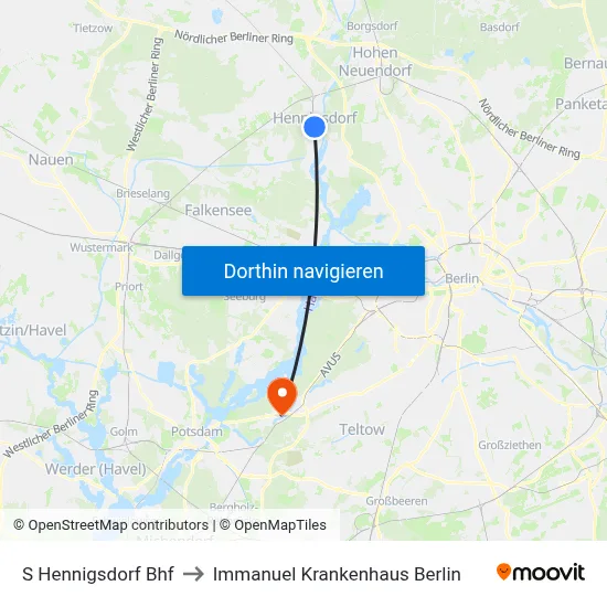 S Hennigsdorf Bhf to Immanuel Krankenhaus Berlin map