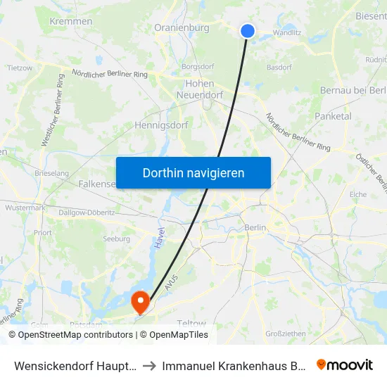 Wensickendorf Hauptstr. to Immanuel Krankenhaus Berlin map