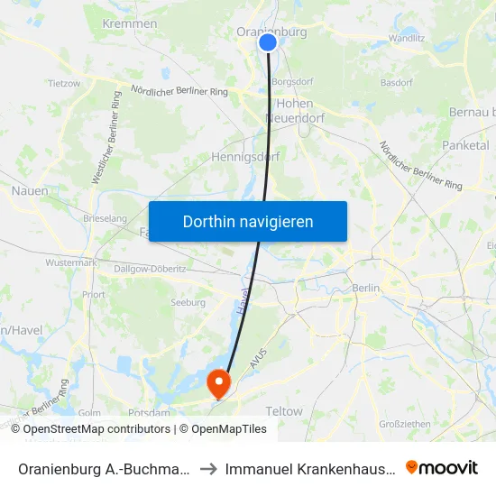Oranienburg A.-Buchmann-Str. to Immanuel Krankenhaus Berlin map
