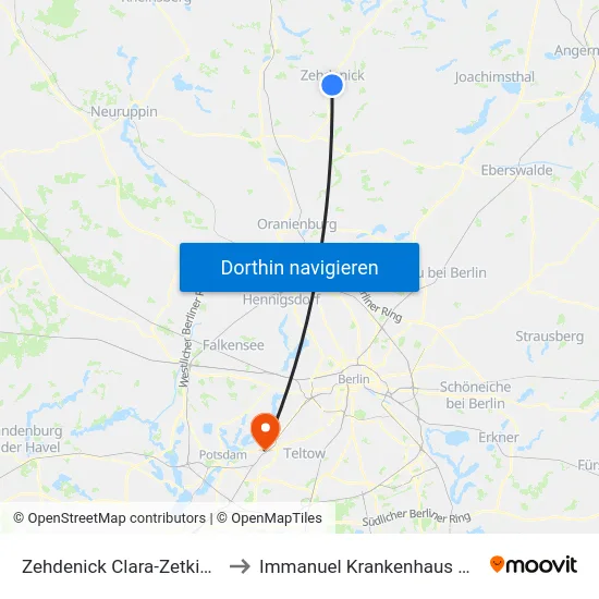 Zehdenick Clara-Zetkin-Str. to Immanuel Krankenhaus Berlin map